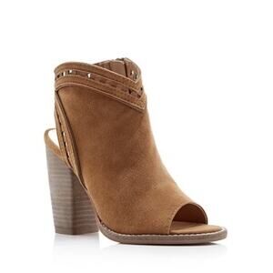 Dolce Vita Natasha Women SIZE 7.5 Tan Suede Peep Toe Block Heel Ankle Bootie EUC